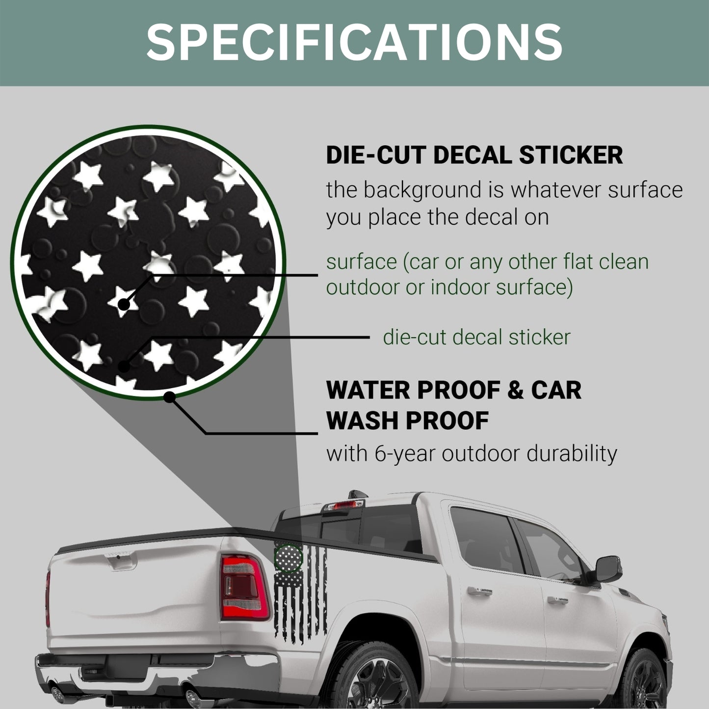 We The People Betsy Ross Flag 1776 Distressed American USA US Flag Truck Tailgate Vinyl Decal Preamble of The US Constitution