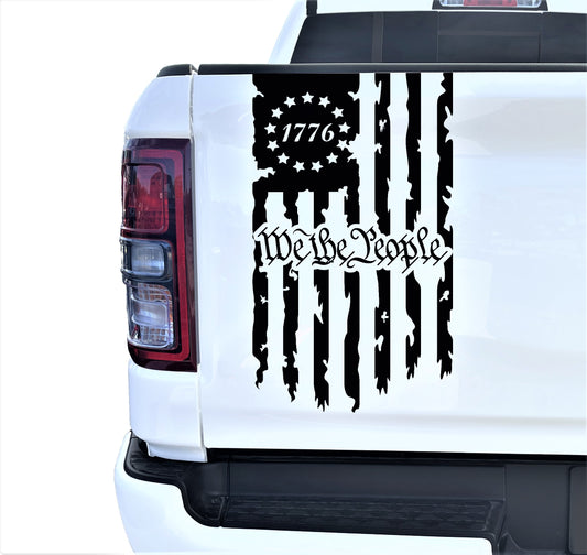 We The People Betsy Ross Flag 1776 Distressed American USA US Flag Truck Tailgate Vinyl Decal Preamble of The US Constitution