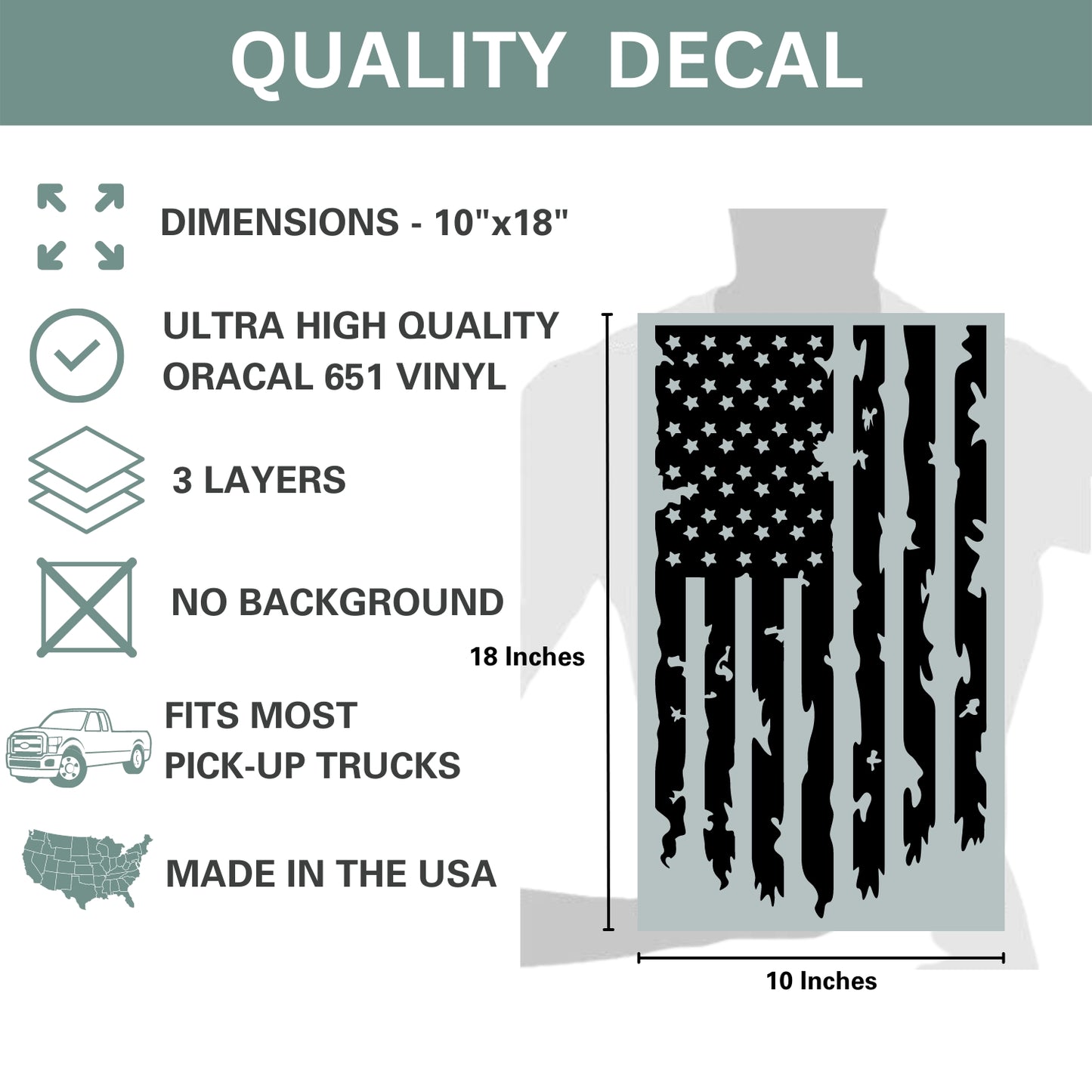 Distressed American USA US Flag Truck Tailgate Vinyl Decal Sticker