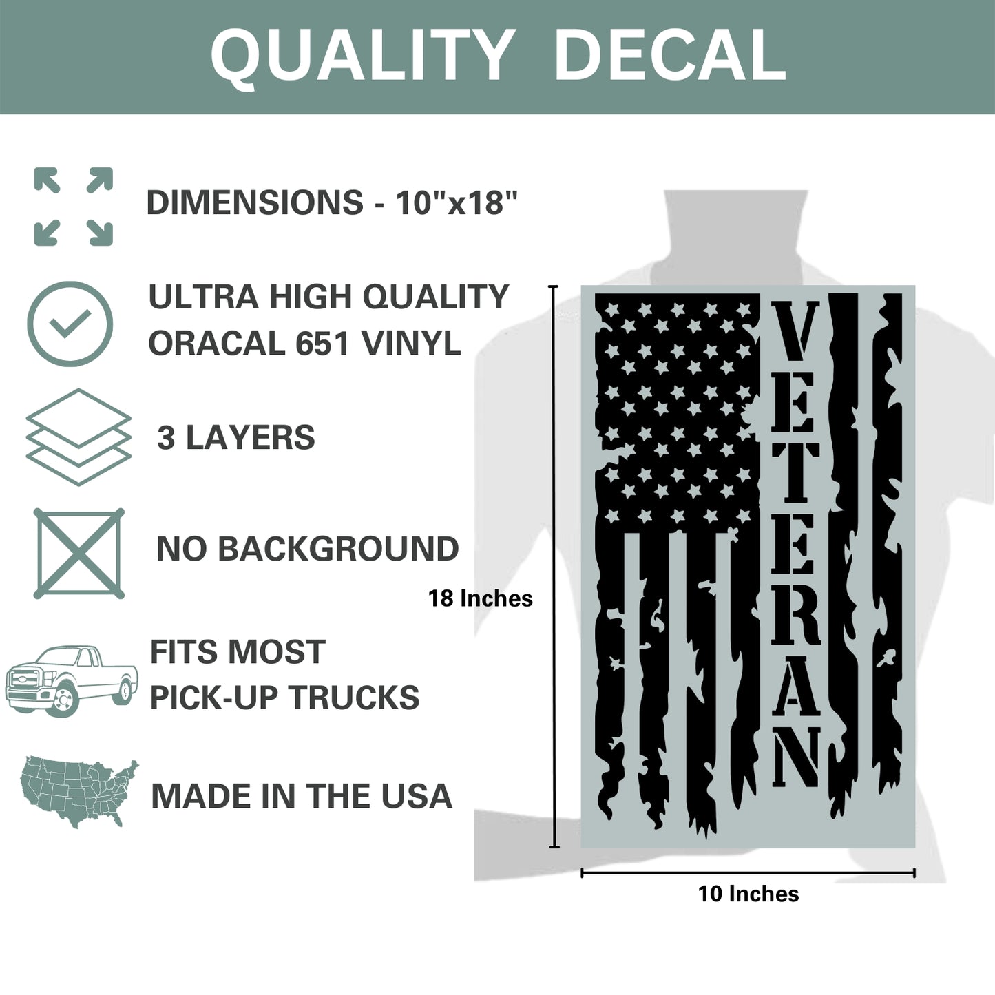 Veteran Vietnam Retired Distressed American USA US Flag Truck Tailgate Vinyl Decal U.S. Army Sticker