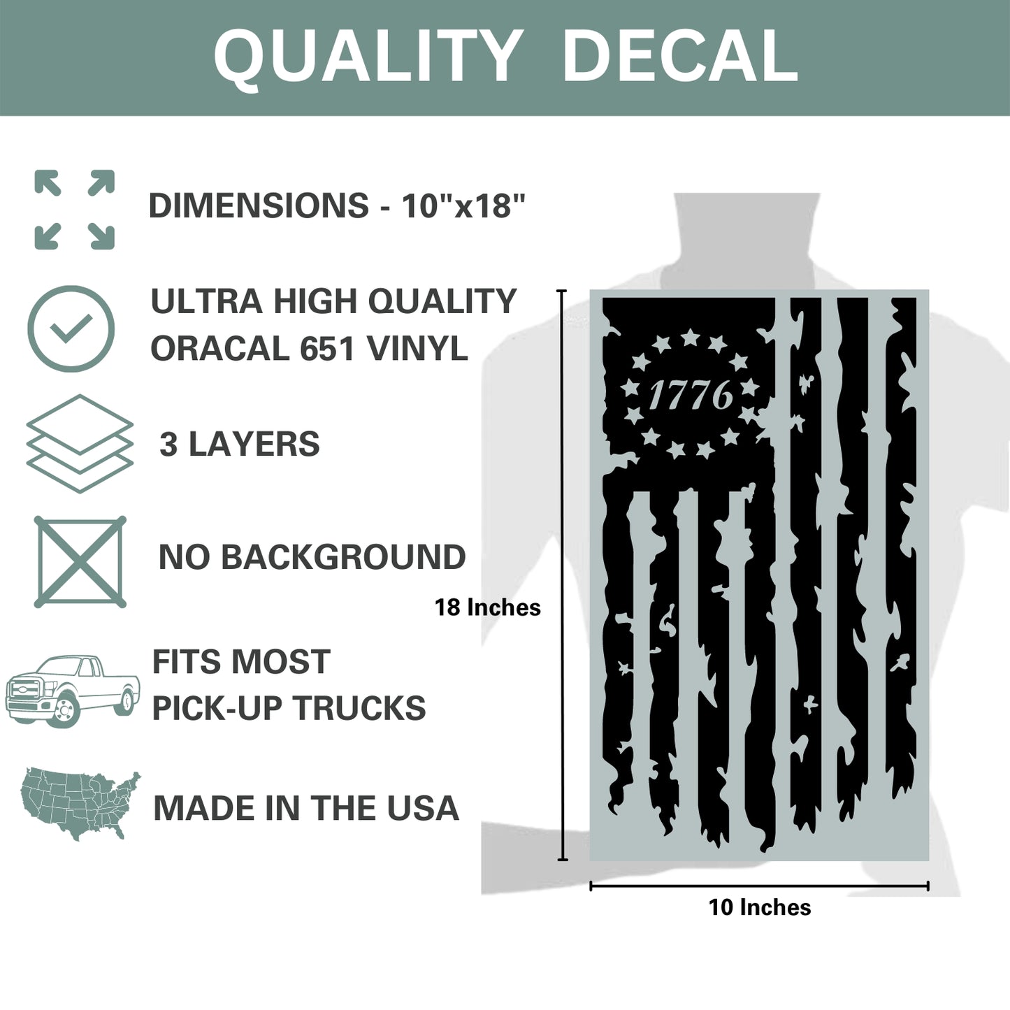 Betsy Ross Flag 1776 Distressed American USA US Flag Truck Tailgate Vinyl Decal