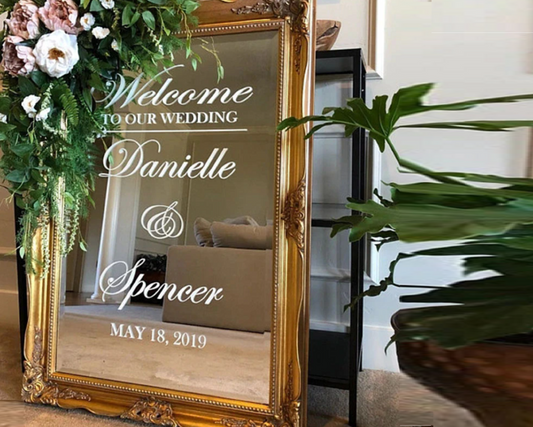Welcome to our Wedding Decal Wedding Welcome Sign - Customizable Design Names Mirror Window Sign Decal