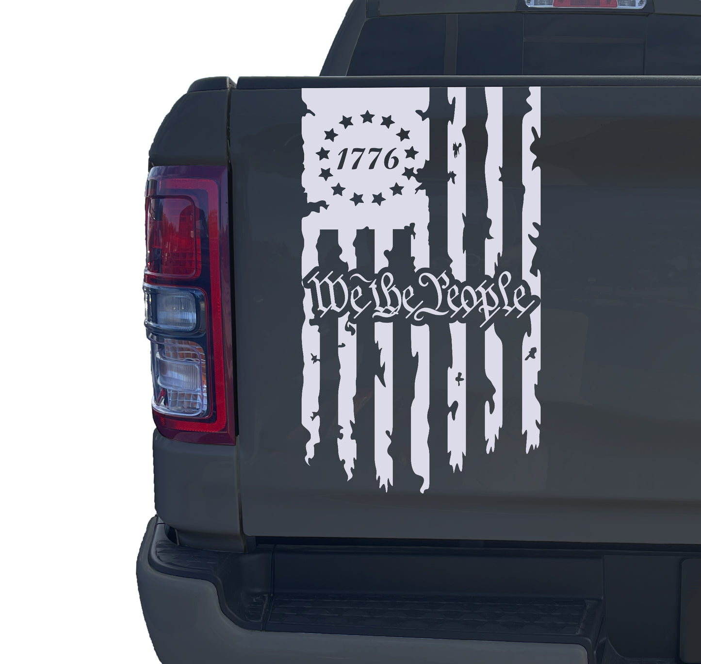 We The People Betsy Ross Flag 1776 Distressed American USA US Flag Truck Tailgate Vinyl Decal Preamble of The US Constitution