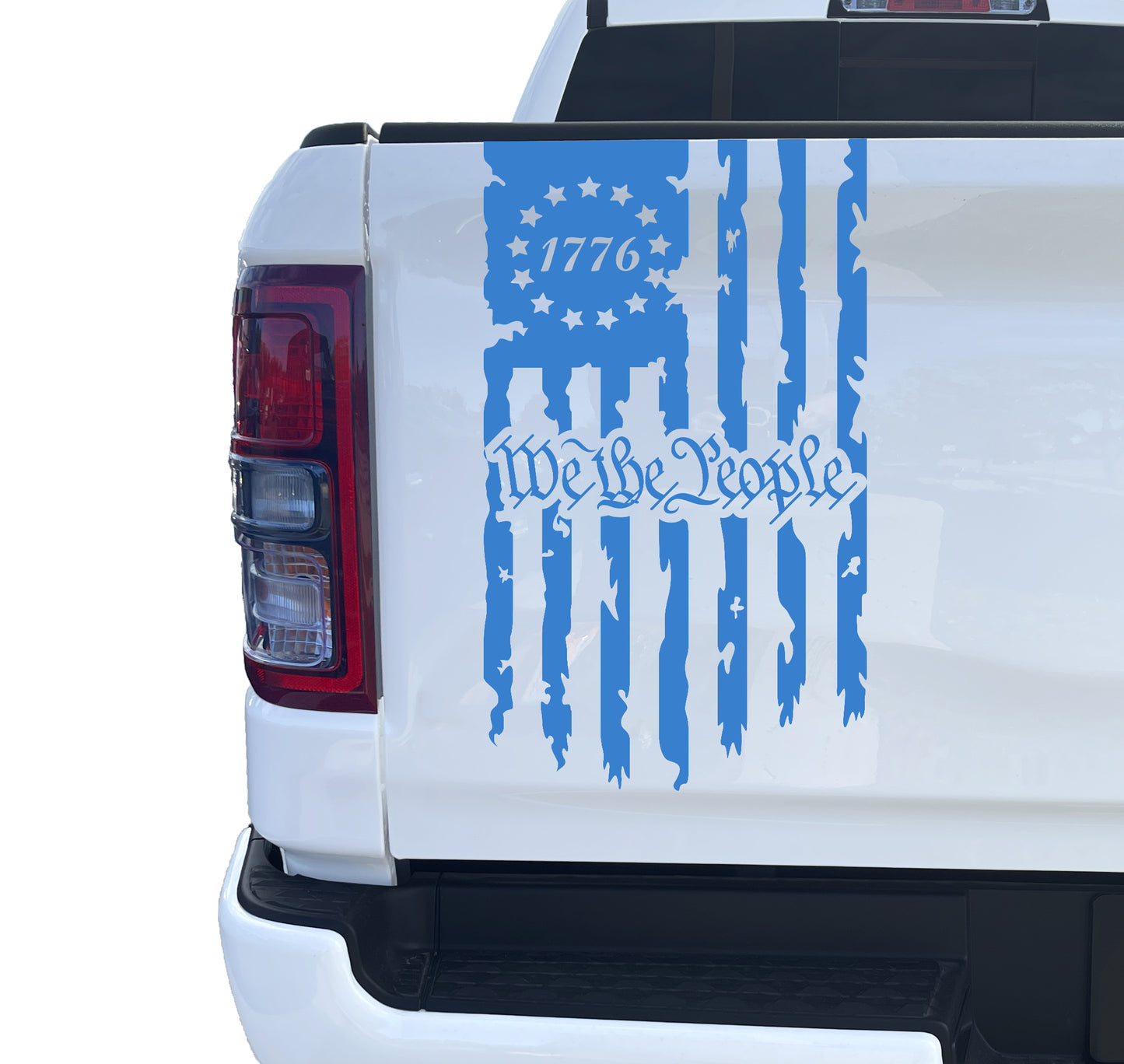 We The People Betsy Ross Flag 1776 Distressed American USA US Flag Truck Tailgate Vinyl Decal Preamble of The US Constitution