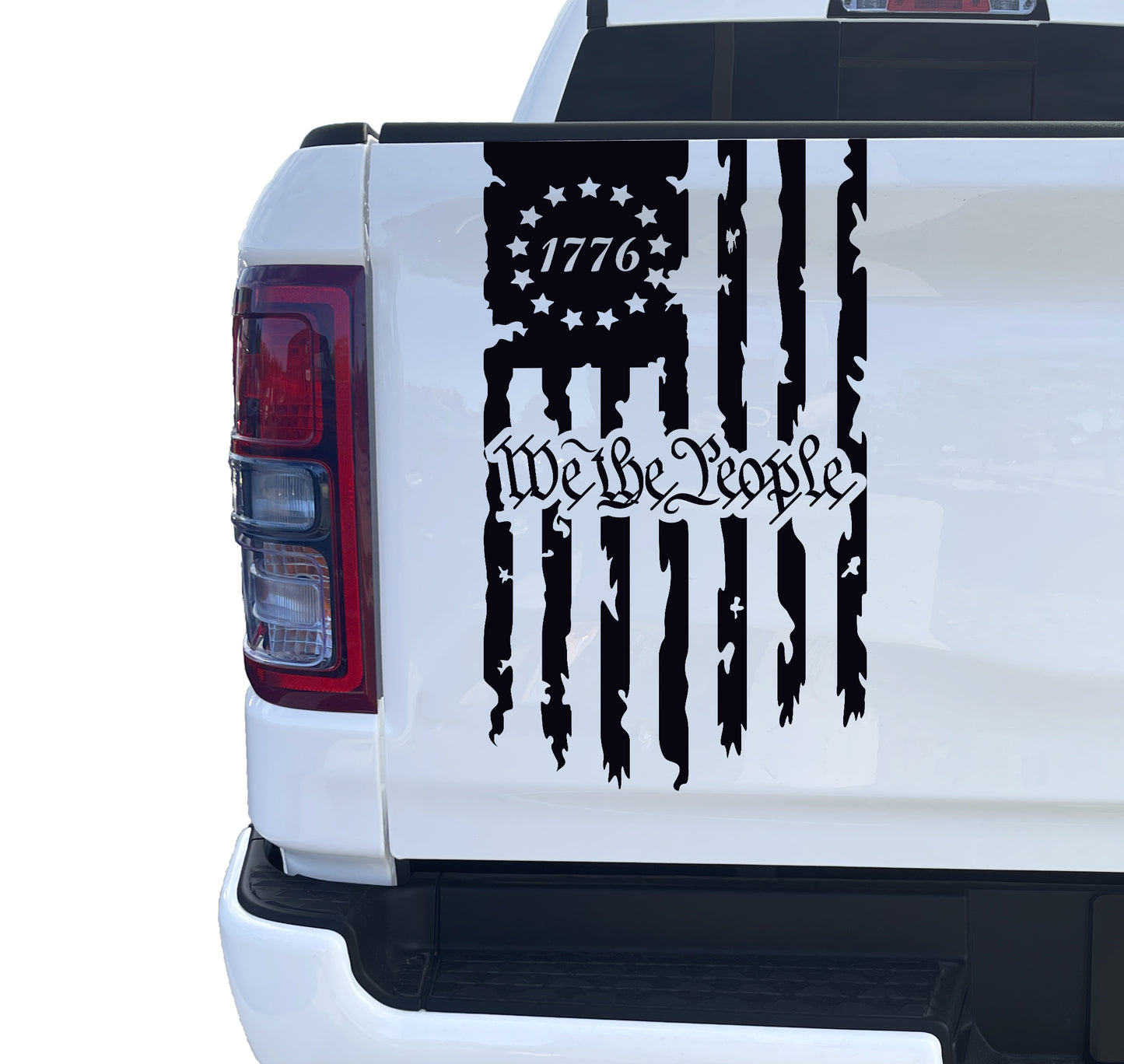 We The People Betsy Ross Flag 1776 Distressed American USA US Flag Truck Tailgate Vinyl Decal Preamble of The US Constitution