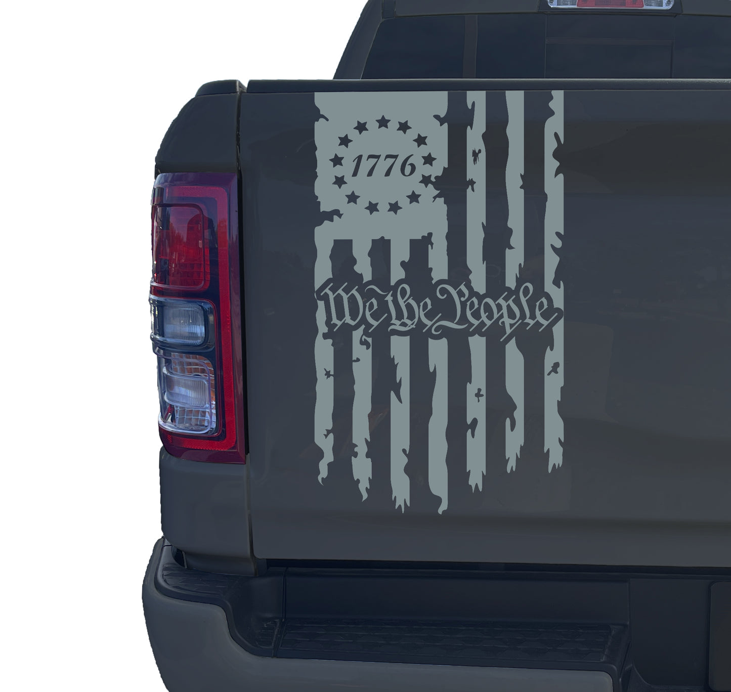 We The People Betsy Ross Flag 1776 Distressed American USA US Flag Truck Tailgate Vinyl Decal Preamble of The US Constitution