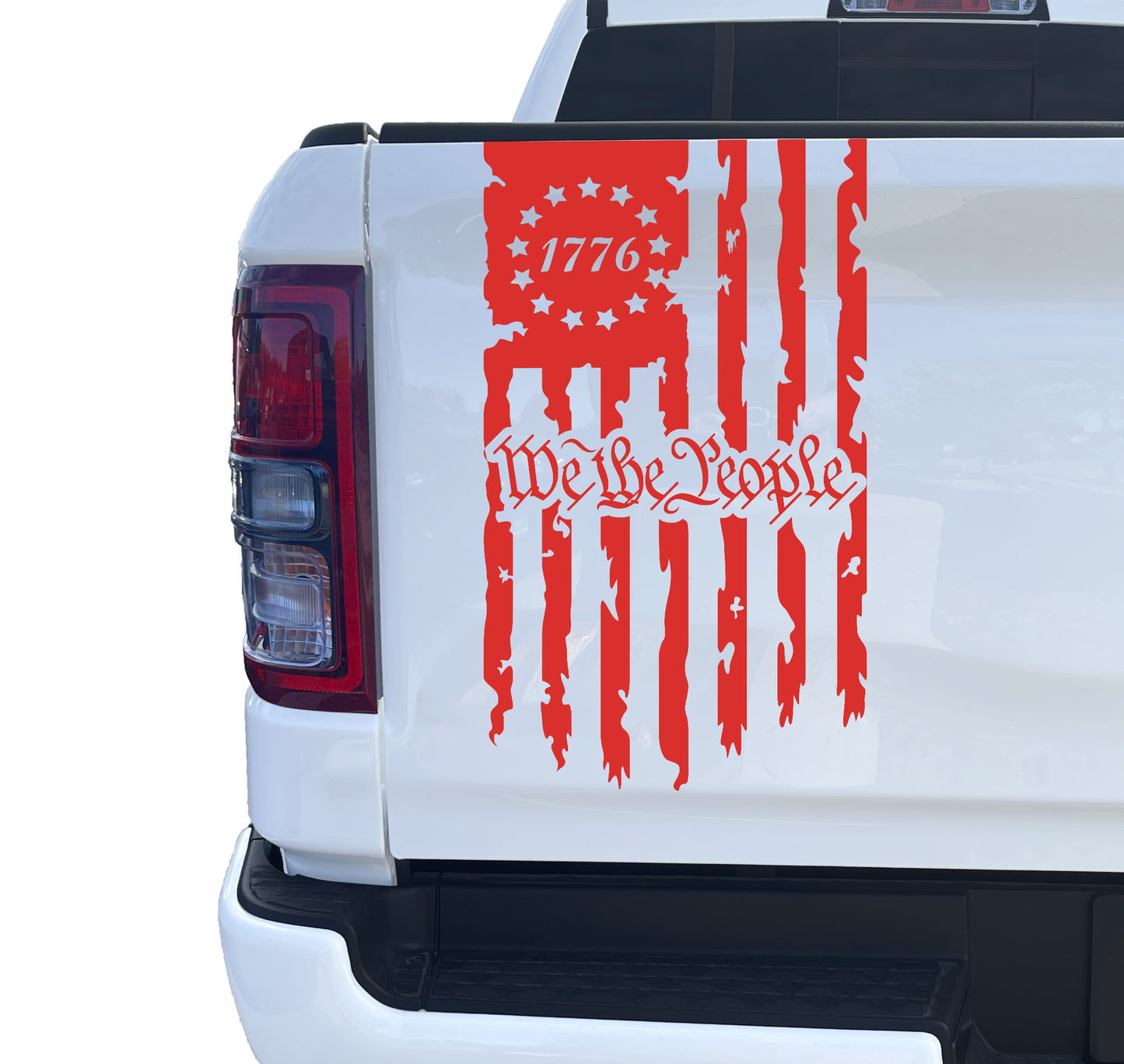 We The People Betsy Ross Flag 1776 Distressed American USA US Flag Truck Tailgate Vinyl Decal Preamble of The US Constitution